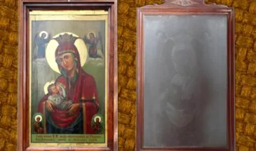 В Свято-Троицком соборе хранится отпечатавшийся на стекле лик Божьей Матери